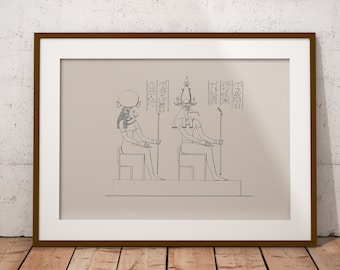 Tefnut y Thoth antiguo egipcio Hieroglyphics arte impresión, arte de la pared del Antiguo Egipto, dios egipcio y diosa, cartel de arte mítico, no 1