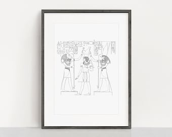 Ramesses II Egyptian Pharoah Fine Art Print, Set and Horus Hieroglyphs Wall Art, Egyptian Tomb Art, Black and White Print, No 4