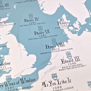 William Shakespeare Literary Map of Plays - Book Theatre Actor Gift -  Literary Quote Poster - A1, A2, A3 Giclee Print
