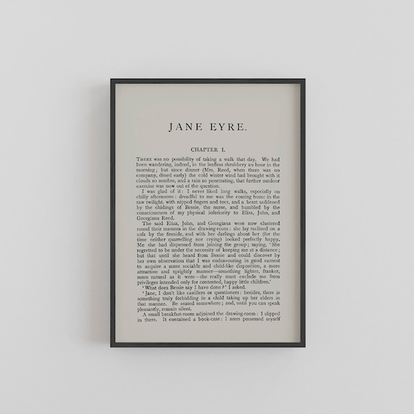 A5 Jane Eyre Fine Art Print - Charlotte Bronte Book Wall Art - Décor littéraire - Book Page Print Gift - Book Quote Wall Art Poster