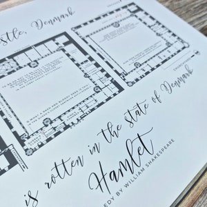 Shakespeare Poster Gift - Hamlet Theatrical Print - Bookish Quotes - Floor Plan of Elsinore Castle