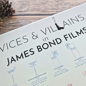James Bond Films Infographic Print, Vices and Villains in James Bond Films Poster, Movie Poster, James Bond Art, A1 A2 A3 Fine Art Print