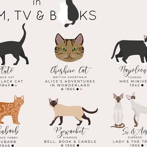 Cats in Film, TV and Books Print, Gifts For Cat Lover, Infographic Cat Breed Poster, Cat Wall Art Decor, Fine Art A1 A2 A3 Giclee Poster image 2