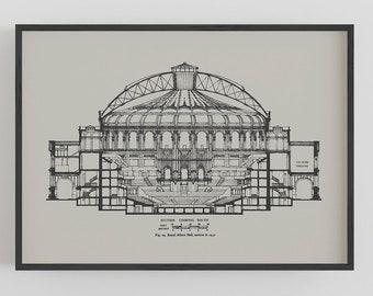 A4 Royal Albert Hall Architectural Blueprint Poster, Concert Hall London The Proms Art Print, British Building Wall Art Decor, Music Gifts