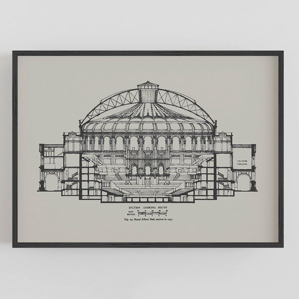 A4 Royal Albert Hall Architectural Blueprint Poster, Concert Hall London The Proms Art Print, British Building Wall Art Decor, Music Gifts