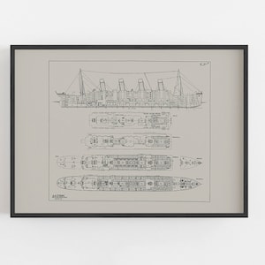 A3 A2 Titanic Blueprint Poster, Ship Blueprint Fine Art Print, Titanic Cutaway Giclee Print, Titanic Ship Wall Art Decor, Nautical Decor