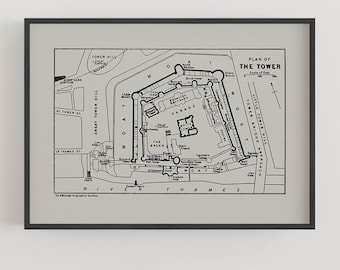 Tower of London Map Fine Art Print, London Sightseeing Poster, Floor Plan Art Print, London UK Wall Art Poster