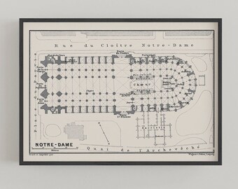 Notre Dame Cathedral Paris Floor Plan Print, Church Poster, Parisienne Home Decor, French Chic Wall Art Decor