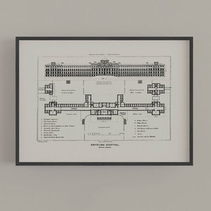 A4 Bethlem Royal Hospital Blueprint Poster, Lunatic Asylum Floor Plans, Bedlam Fine Art Print, Oddity and Curiosity Decor Wall Art
