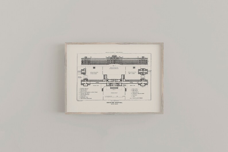 Bedlam Fine Art Print Oddity and Curiosity Decor Wall Art A4 Bethlem Royal Hospital Blueprint Poster Lunatic Asylum Floor Plans