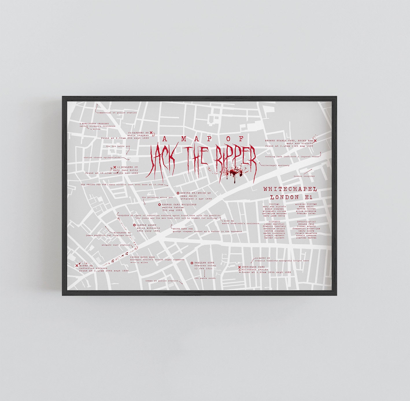 Jack the Ripper Map Print: Whitechapel Murders, Victorian London - Etsy