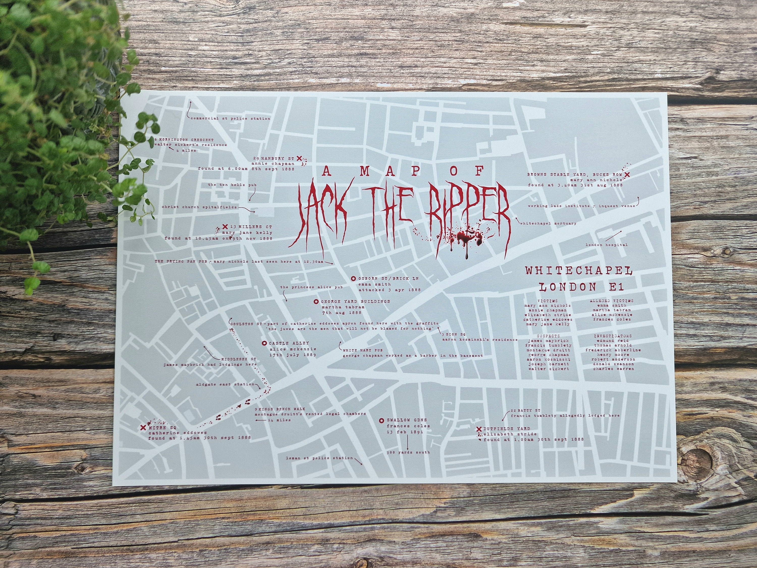Jack the Ripper Map Print: Whitechapel Murders, Victorian London - Etsy