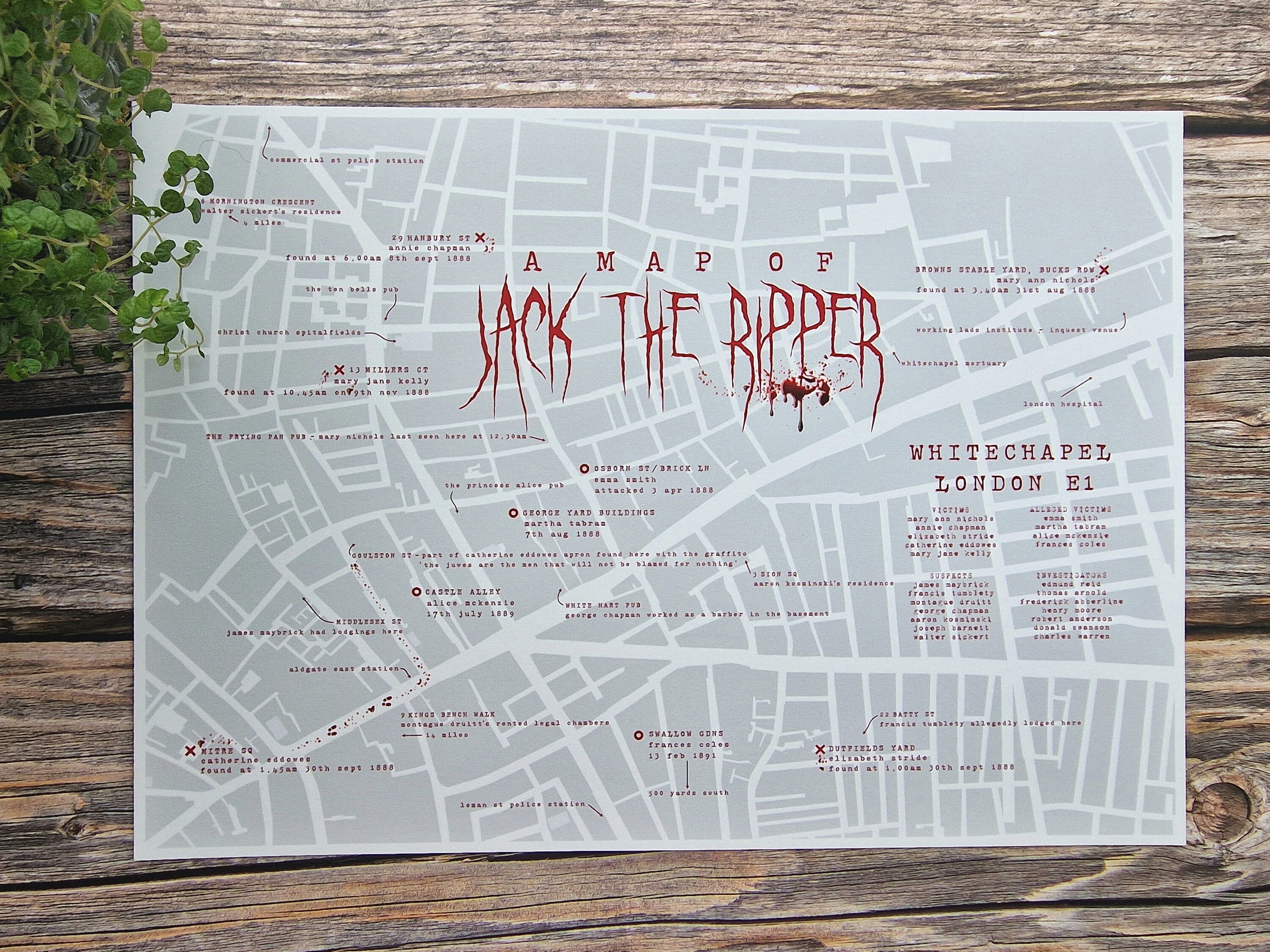 Jack the Ripper Map Print: Whitechapel Murders, Victorian London - Etsy
