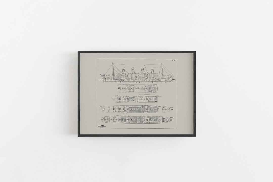 A3 A2サイズ タイタニック号の設計図ポスター、船の設計図ファイン
