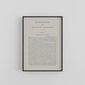 A5 Frankenstein Book Print - Novel Page Art Print - Mary Shelley Book Wall Art - Monster Decor - Horror Gift - Frankenstein Wall Art Poster