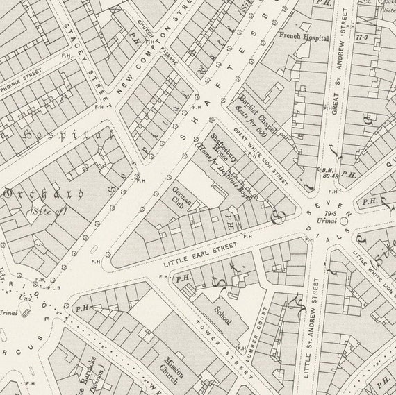 Seven Dials London Map Seven Dials London Vintage Street Map Cartography Fine Art | Etsy