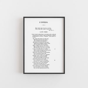 A5 Dante's Divine Comedy Inferno Book Page Print - Włoski plakat poetycki - Klasyczna literatura - Dekoracja ścienna literacka - Sztuka ścienna poezji