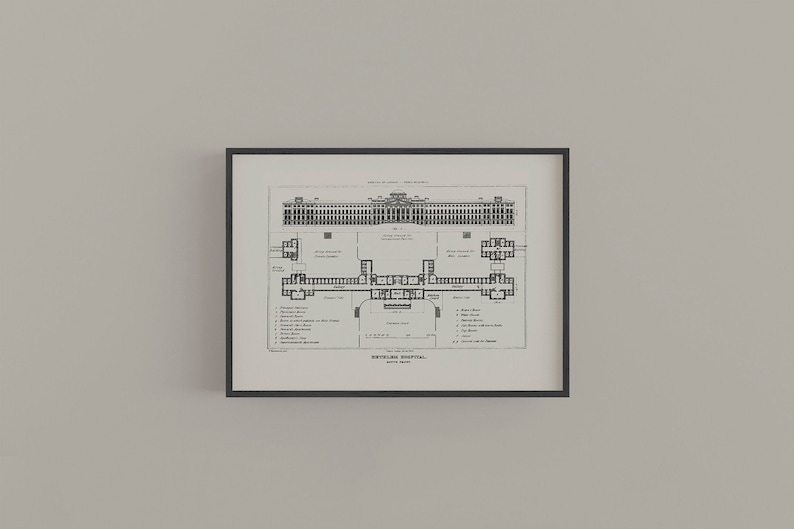 Bedlam Fine Art Print Oddity and Curiosity Decor Wall Art A4 Bethlem Royal Hospital Blueprint Poster Lunatic Asylum Floor Plans