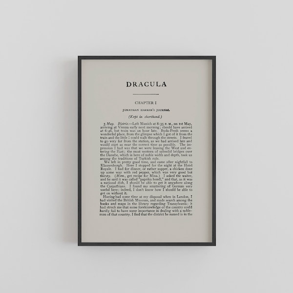 A5 Dracula Novel Print - A5 Book Page Art Print - Bram Stoker Wall Art - Vampire Decor - Horror Gift - Dracula Book Art