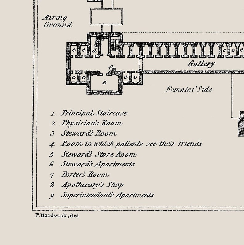 Bedlam Fine Art Print Oddity and Curiosity Decor Wall Art A4 Bethlem Royal Hospital Blueprint Poster Lunatic Asylum Floor Plans