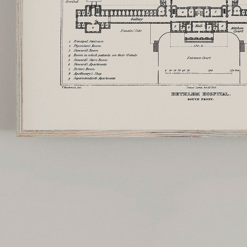 Bedlam Fine Art Print Oddity and Curiosity Decor Wall Art A4 Bethlem Royal Hospital Blueprint Poster Lunatic Asylum Floor Plans