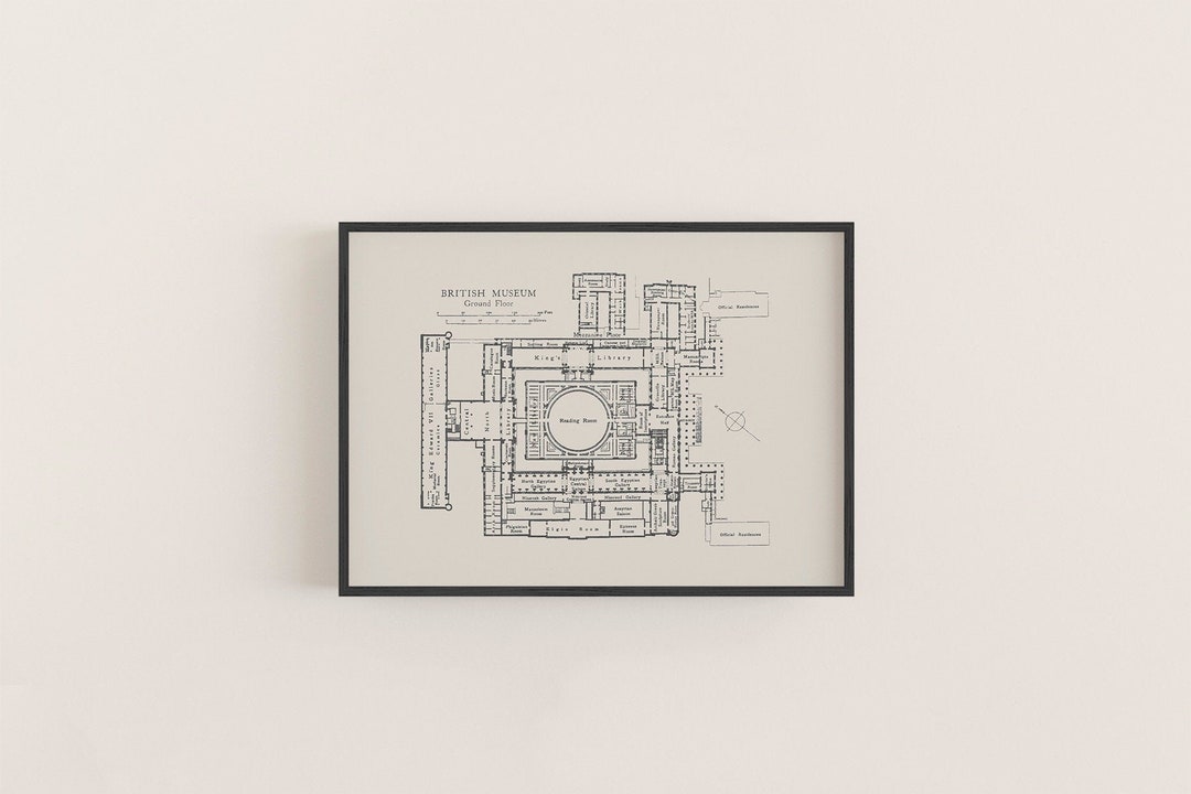 A4 British Museum Ground Floor Plan Wall Art Print, Blueprint Poster