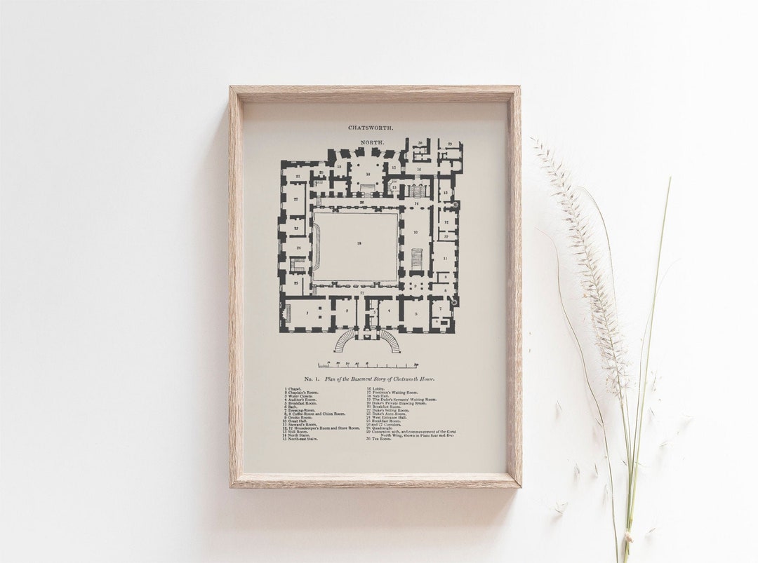A5 A4 Chatsworth House Ground Floor Plan Giclee Art Print Jane Austen 