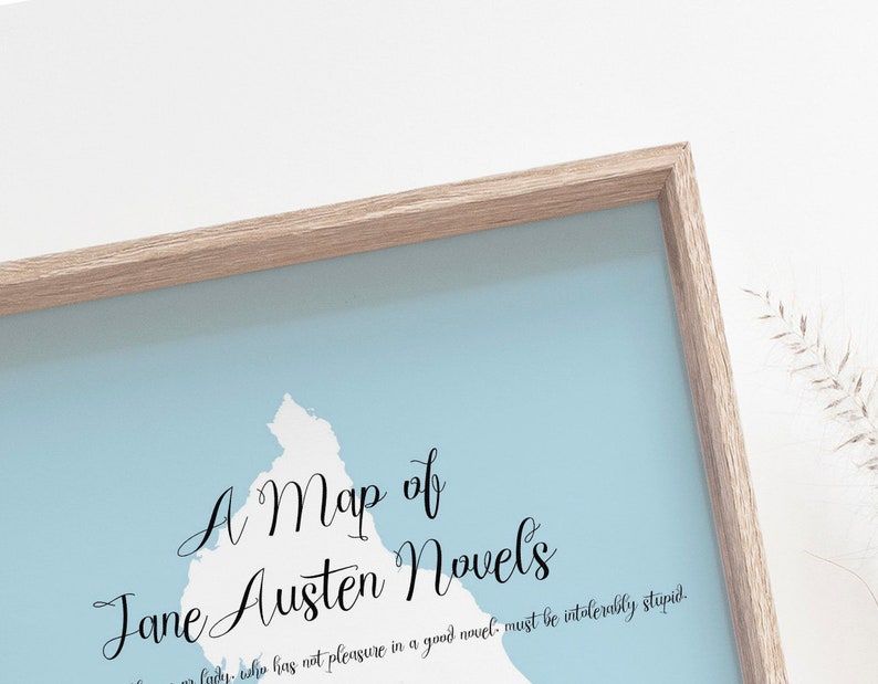 Map of Jane Austen Novels Print A3 A4 Pride and Prejudice Literary Poster Bookworm Gift for Wife image 3