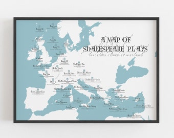 William Shakespeare Literary Map of Plays - 2021 Updated Edition - Book Lover Gift -  Literary Quote Poster - A1, A2, A3 Giclee Print