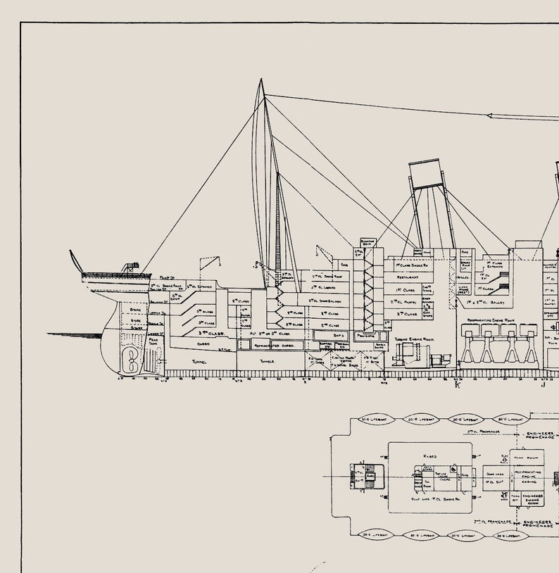 Titanic Blueprint Poster Ship Blueprint Fine Art Print Etsy