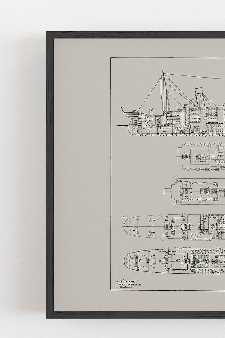 A3 A2サイズ タイタニック号の設計図ポスター、船の設計図ファイン
