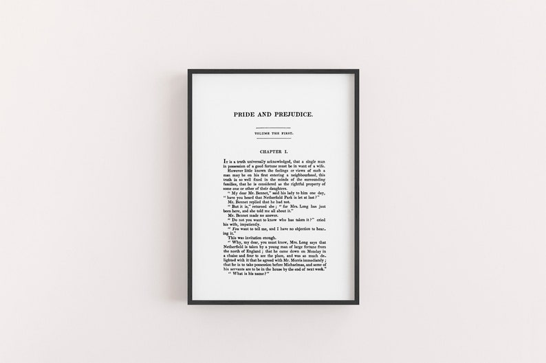 A5 Stolz und Vorurteil Buchseite Druck Literarisches Dekor Poster Jane Austen Roman Fine Art Print Buch Zitat Wandkunst Buchliebhaber Geschenk white + black text