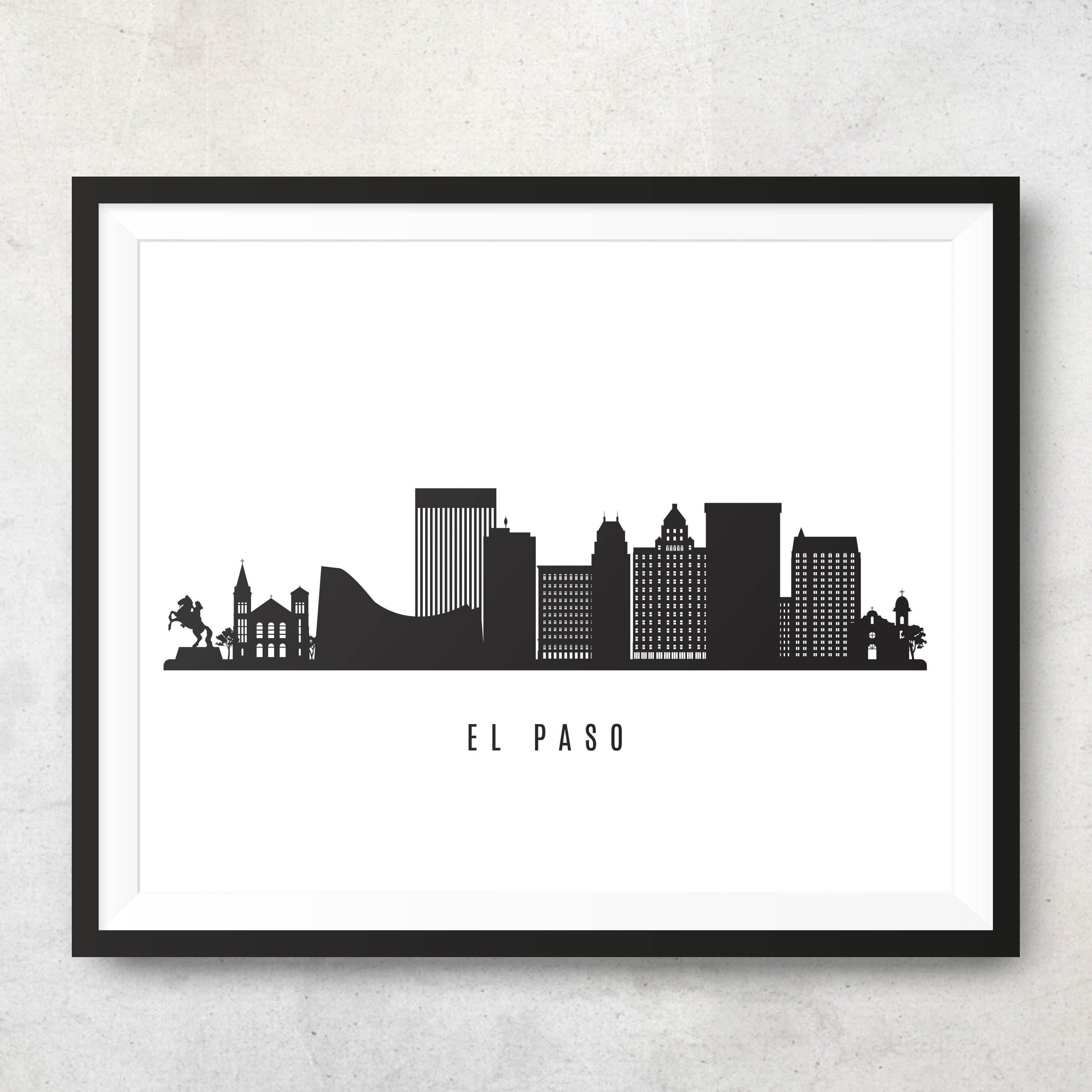 El Paso Skyline Printable El Paso Texas Black White Wall Art | Etsy