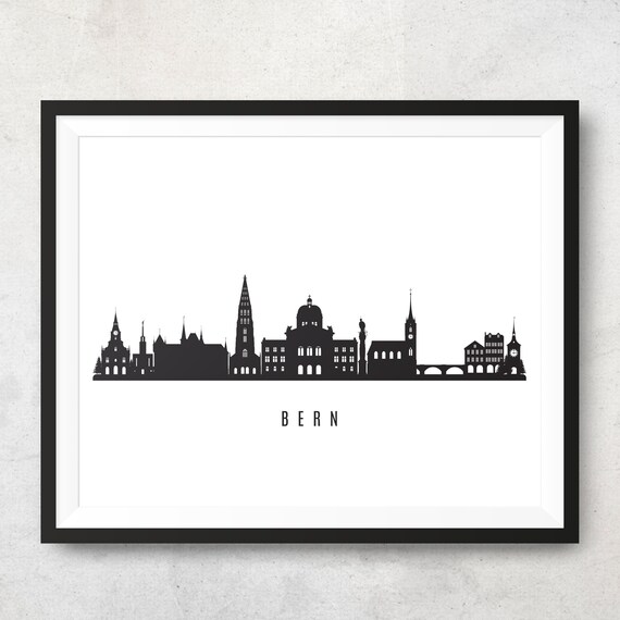 Bern Skyline Printable Bern Switzerland Black White Wall Art Etsy