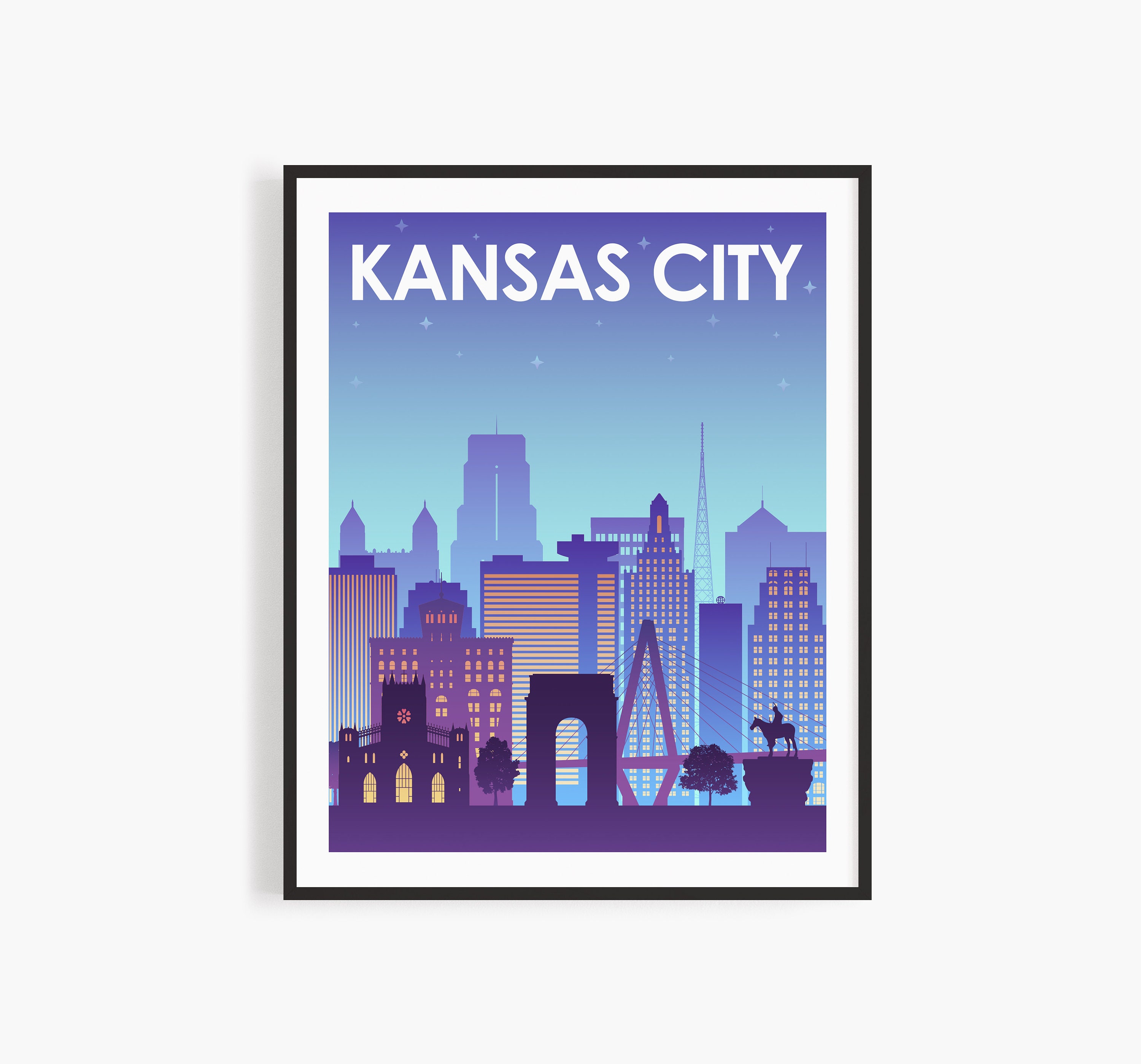 Kansas City Skyline Printable Wall Art. Night Kansas City | Etsy