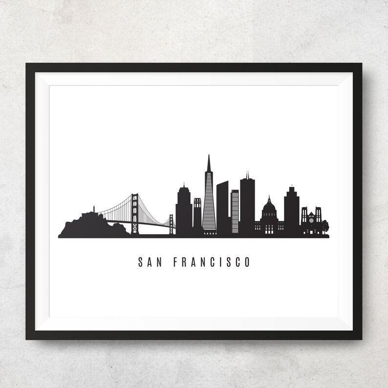 San Francisco Skyline Printable Black White Wall Art San | Etsy