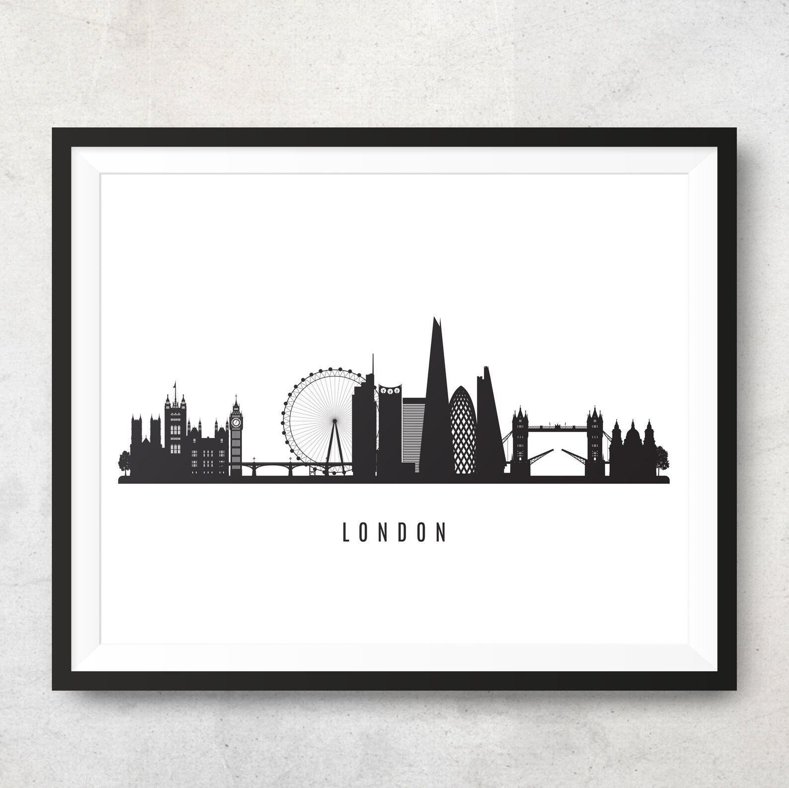 London Skyline Printable London Black White Wall Art Etsy