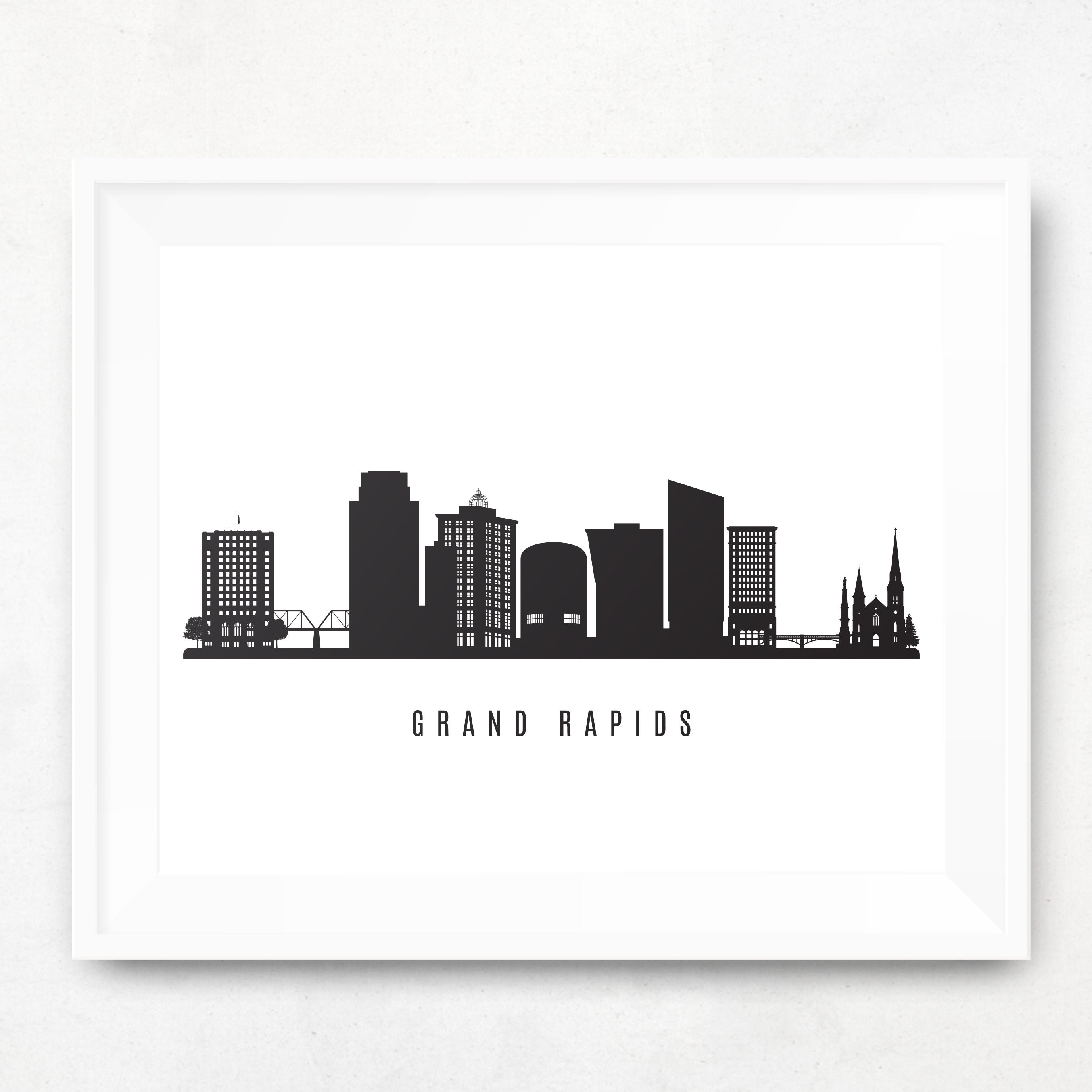 Grand Rapids Skyline Printable Grand Rapids Michigan Black Etsy