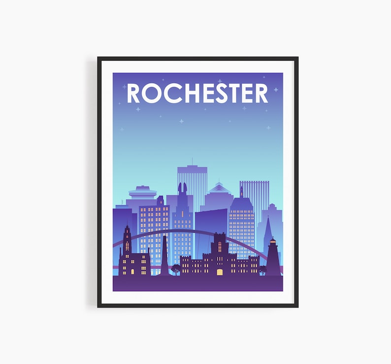 Rochester Skyline Printable Wall Art. Night Rochester NY City Etsy