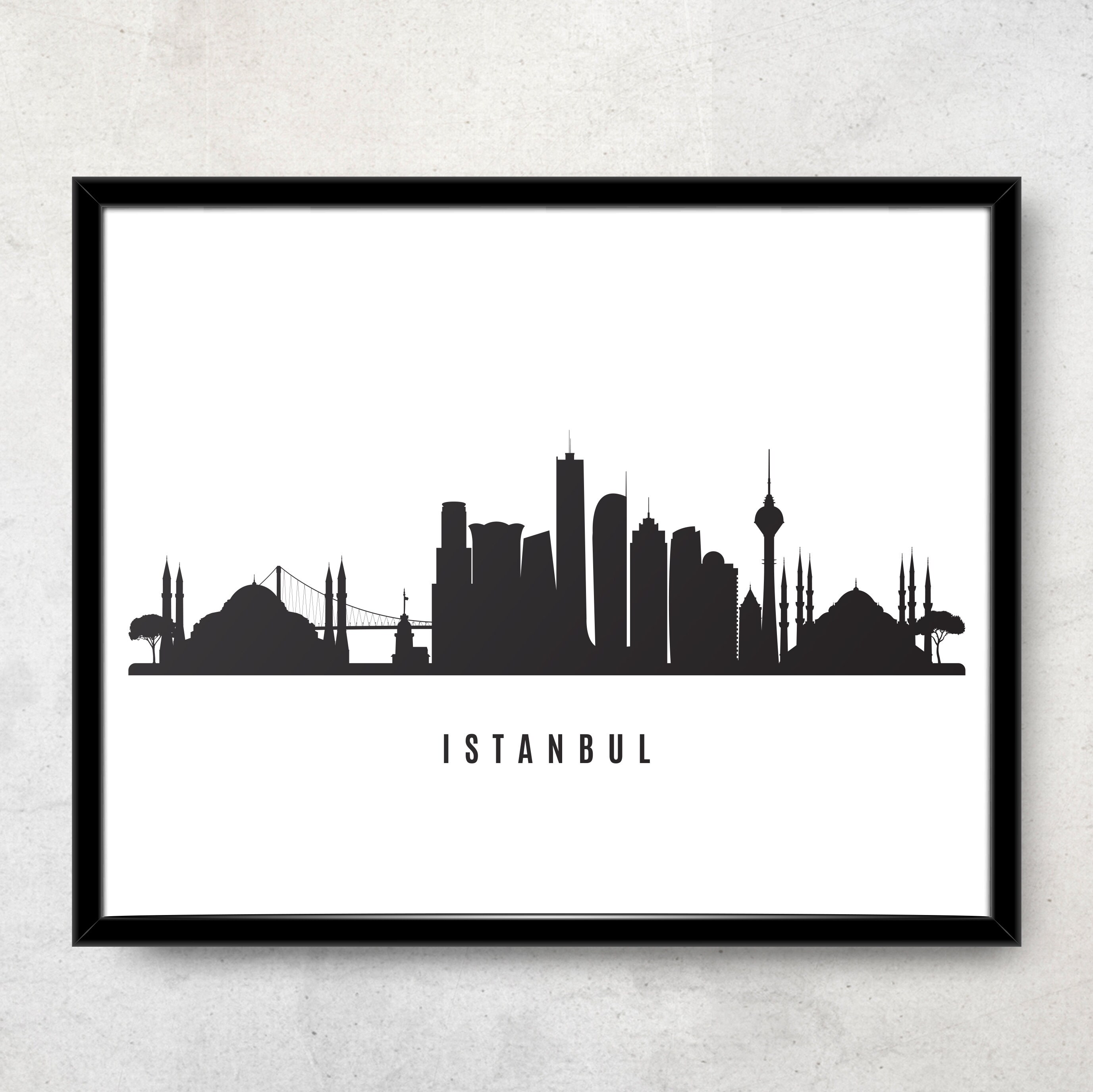 Istanbul Skyline Printable Istanbul Black White Wall Art Etsy