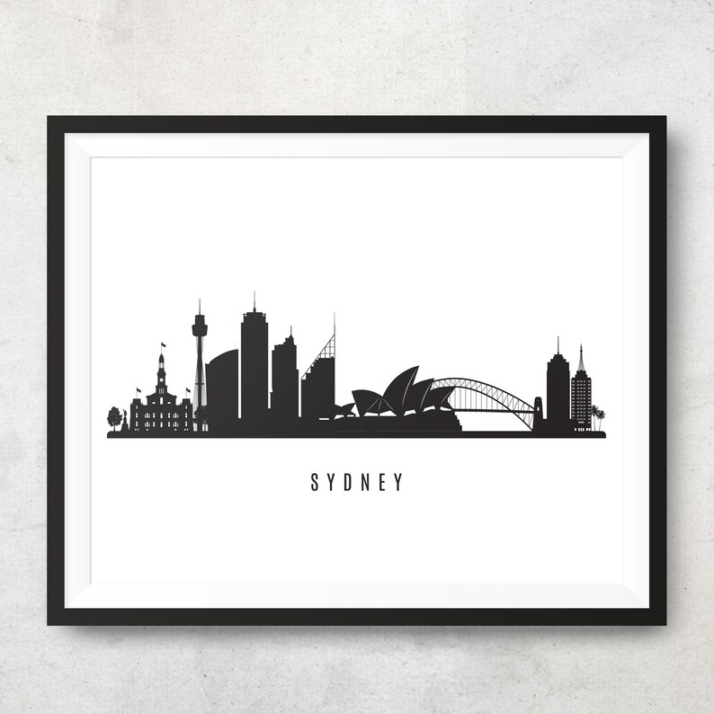Sydney Skyline Printable Sydney Black White Wall Art Etsy