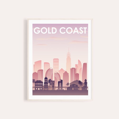 Gold Coast Skyline Printable Wall Art. Sunset Skyline Gold Etsy