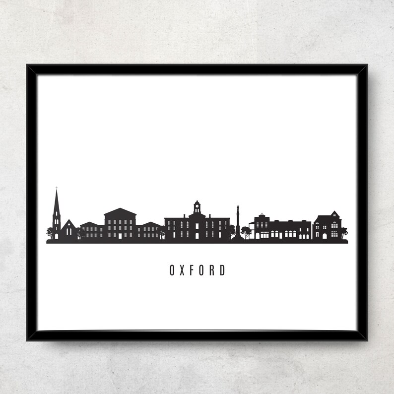 Oxford Skyline Printable Oxford Mississippi Black White Wall Etsy