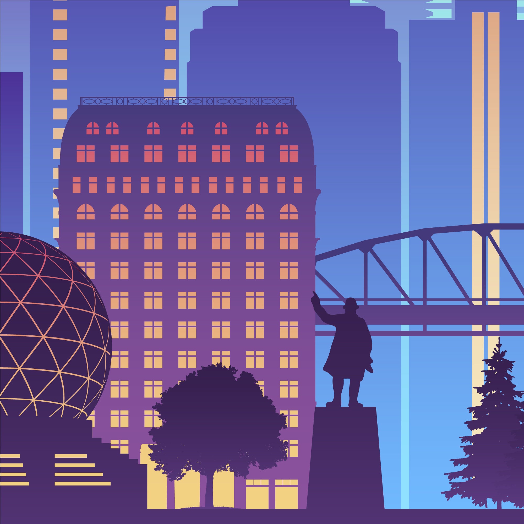 Vancouver Canada Skyline Printable Wall Art. Night Vancouver Etsy