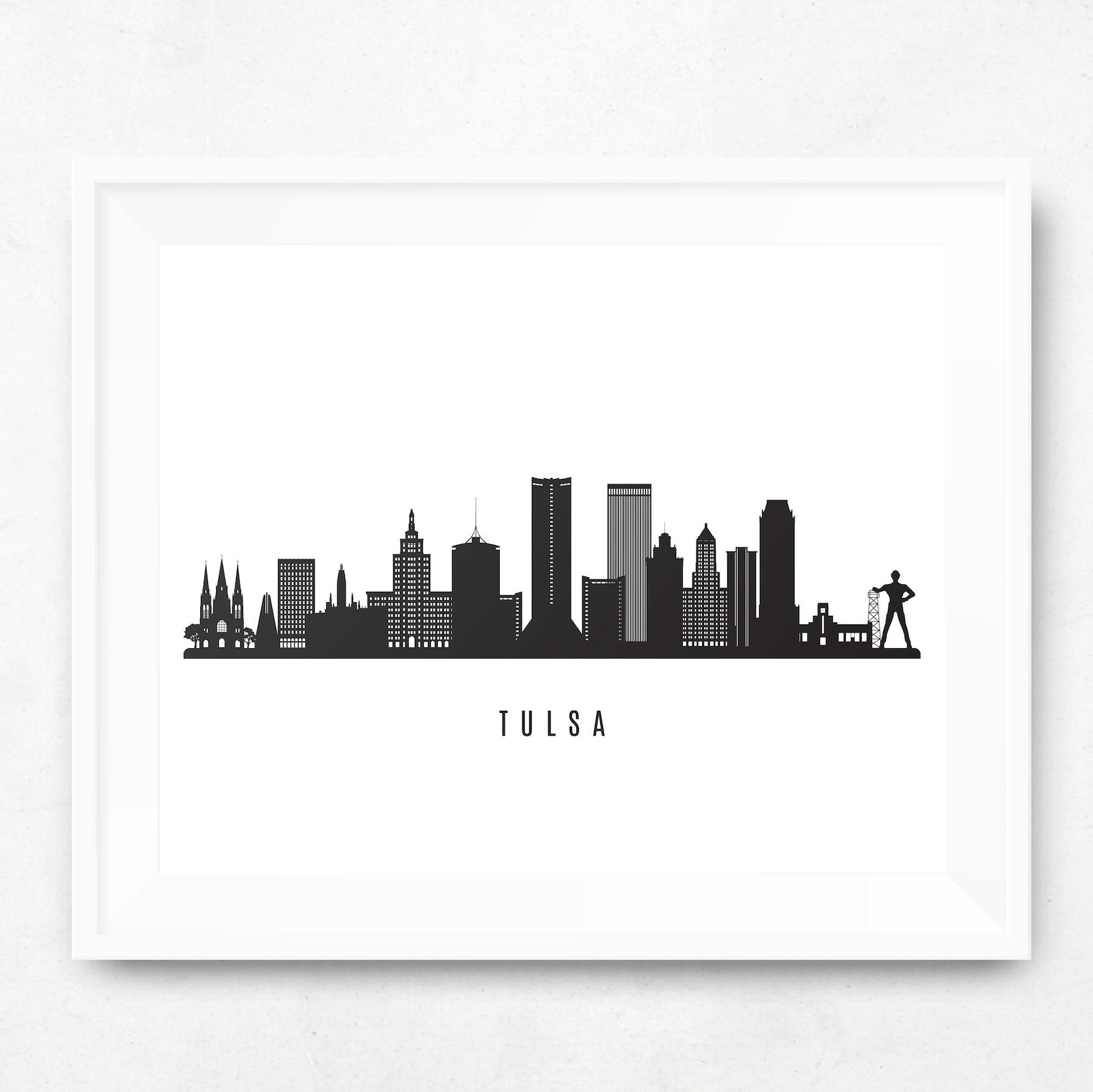 Tulsa Skyline Printable Tulsa Oklahoma Black White Wall Art Etsy