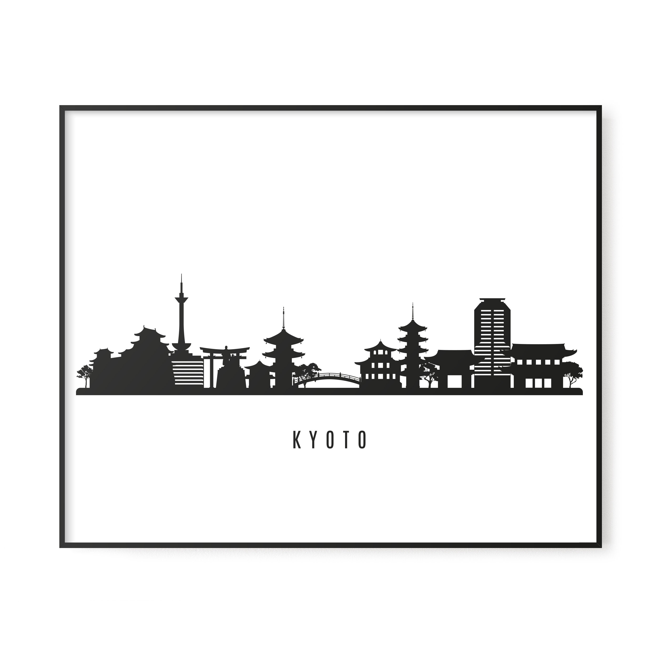 Kyoto Skyline Printable. Kyoto Japan Black White Wall Art. | Etsy