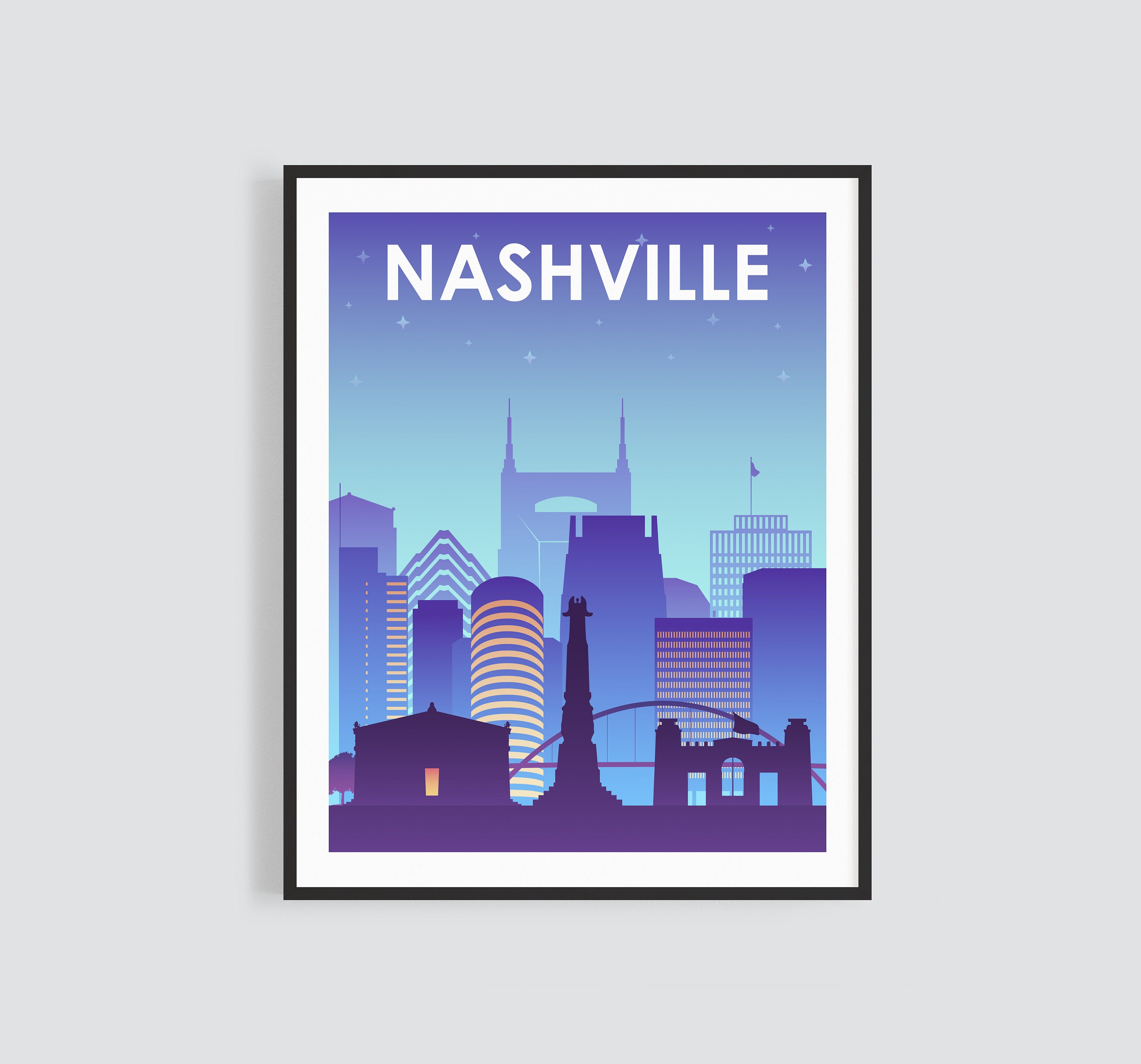 Nashville Skyline Printable Wall Art. Night Nashville USA City Etsy