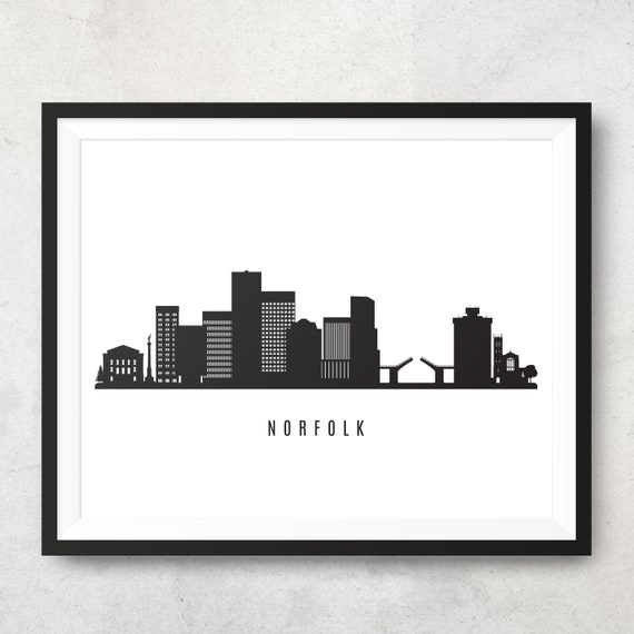 Norfolk Skyline Printable Norfolk Virginia Black White Wall Etsy