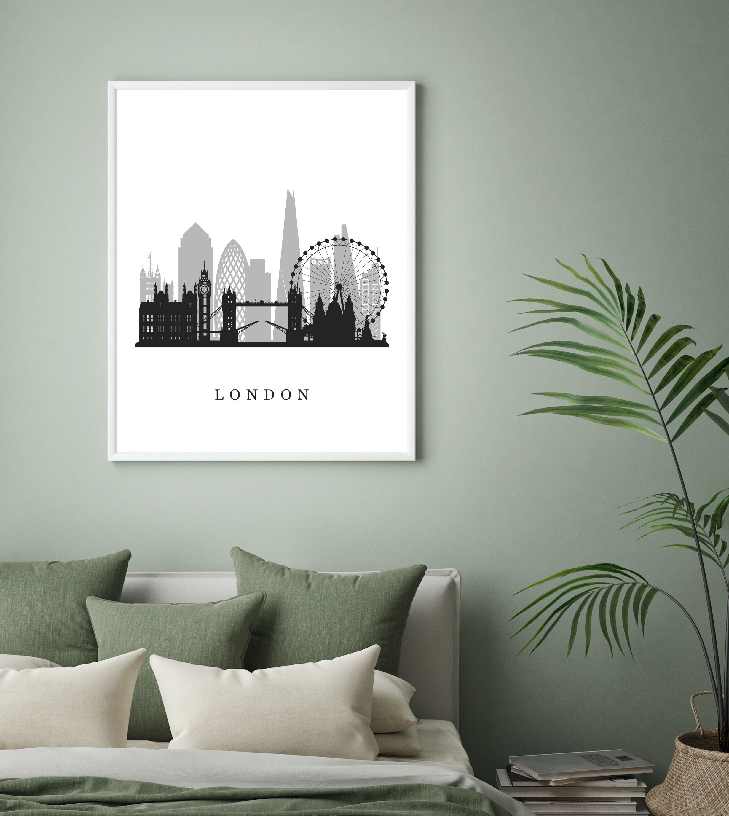 Gray London City Skyline Printable. Vertical London Poster. | Etsy