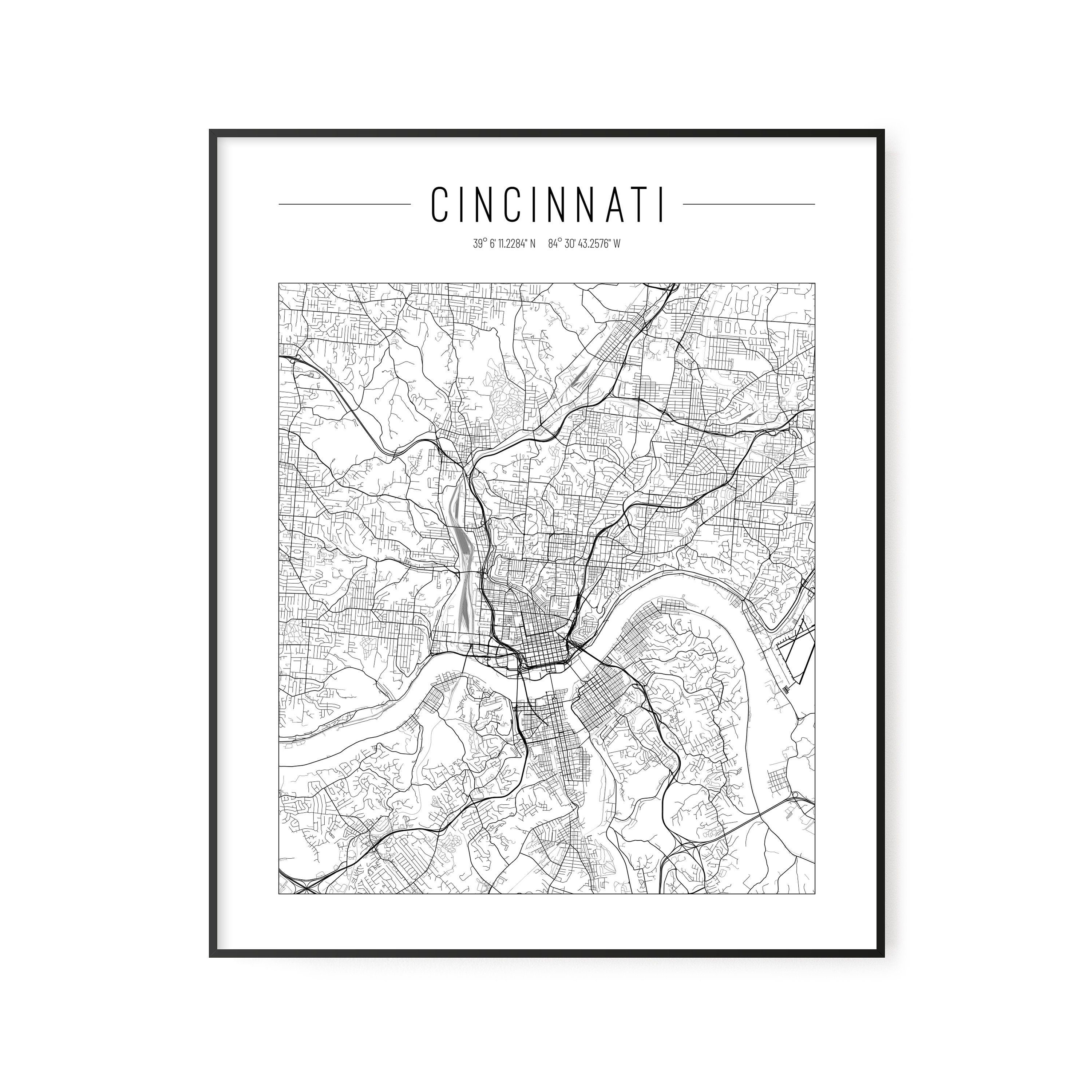 Cincinnati City Map Print. Cincinnati Map Printable Wall Art. | Etsy